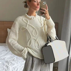 Lunivop Fashion Casual Pullovers For Women Solid Color Round Neck Long Sleeve Knitted Sweater Loose Female 2024 Autunn Winter New