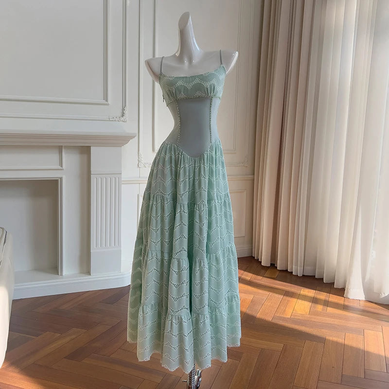 Lunivop  New Item Fashion Women Party Long Dress Lace Patchwork Strapless Collarsilk Ribbon Female Suspender Dresses
