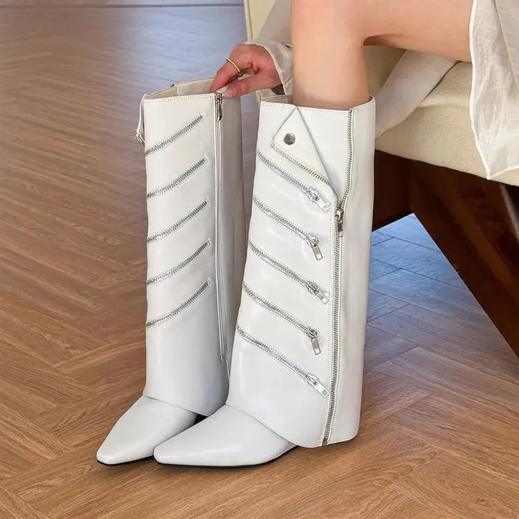 Lunivop Zipper Knee High Boots Women New Fashion Pointed Toe High Tube Knight Long Boots Autumn Winter Women Trouser Boots