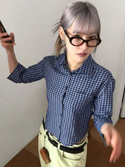 Lunivop Y2k Plaid Shirt Women Three Quarter Casual Shirt Japanese 2000s Grunge Tops Streetwear Summer Shirt Korean Style