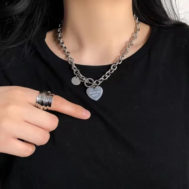 Lunivop Collar Heart Necklace For Women Punk Stainless Steel Chain Hip Hop Fashion Simple Letter Chokers Statement Goth Jewelry