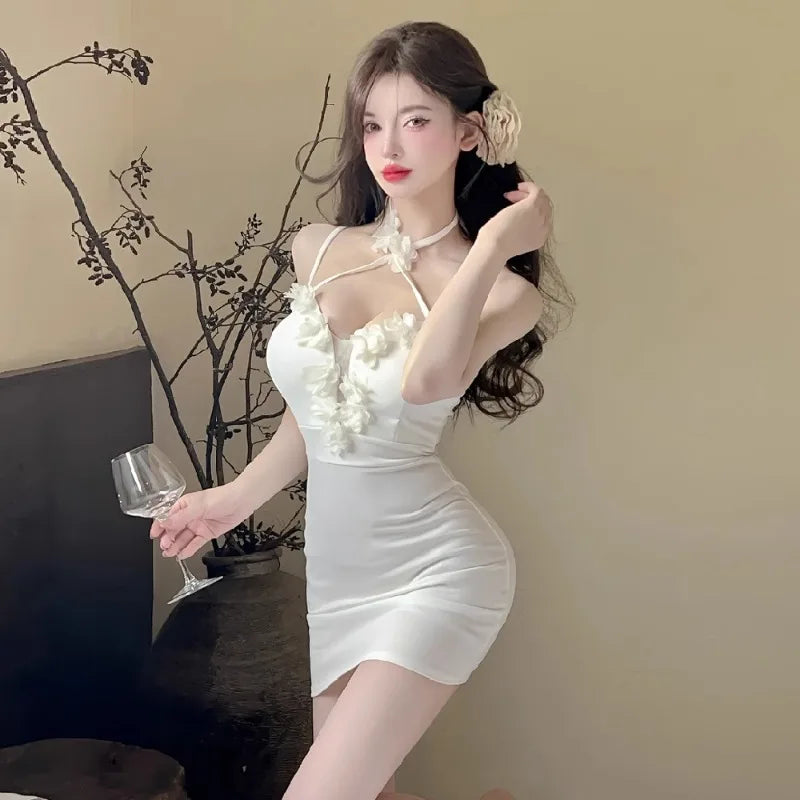 Lunivop  Woman Dress Flowers Sleeveless Flowers Backless Slim Sexy Sweet French Style Chic Party Mini Dresses Female Club