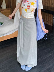 Lunivop Elegant Gray Long Skirt Women Korean Style High Waist Sexy Midi Skirt Autumn Winter Lace Up Fashion Solid A-line Skirts