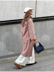 Lunivop  Women Checkered Long Trench Coats Full Sleeve Single Breasted Pockets Lapel Loose Maxi Coat New Lady Autumn Daily Outerwear