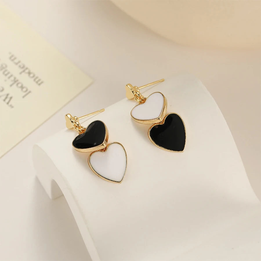 Lunivop Fashion Simple Asymmetric Color Matching Heart Earrings for Women Needle Studs Sweet Elegant Party Gifts