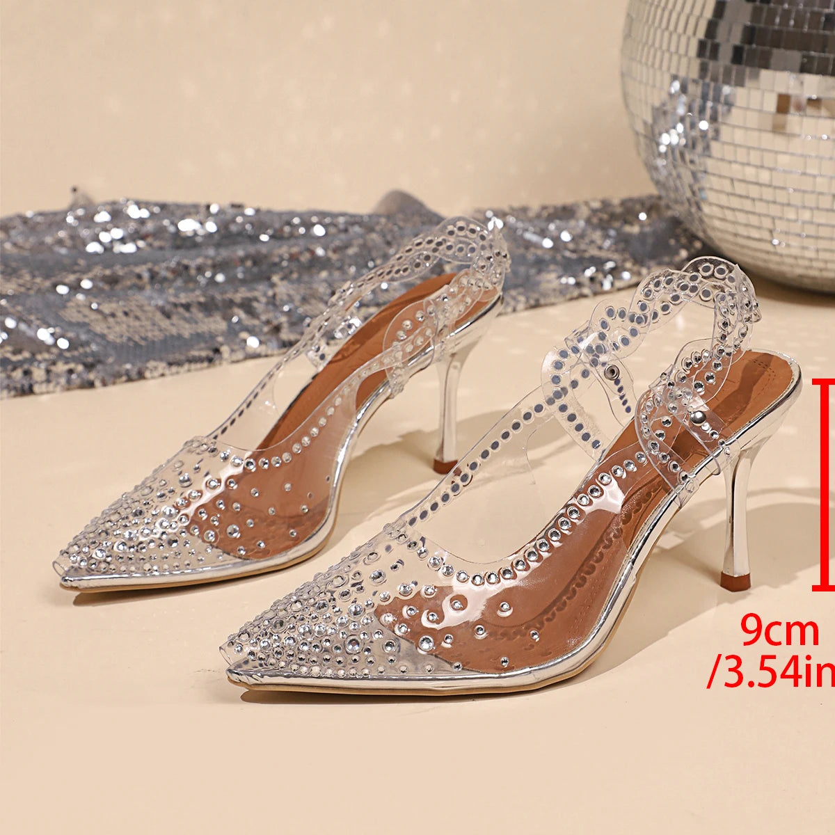 Lunivop  Elegant Ladies Shiny Rhinestone Crystal Shoes Autumn Transparent Pvc Pointed Toe High Heels Shoes Woman Sling Back Pumps 34