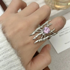Lunivop Gothic Irregular Spider Webs Zircon Rings Punk Crystal Grunge Ring Dark Spider Animal Goth Open Rings for Women Jewelry