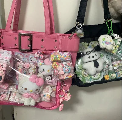 Lunivop Harajuku Pink Ita Bags Women Japanese Transparent Pu Leather Large Capacity Tote Bag Female Hot Girls Handbag Aesthetic