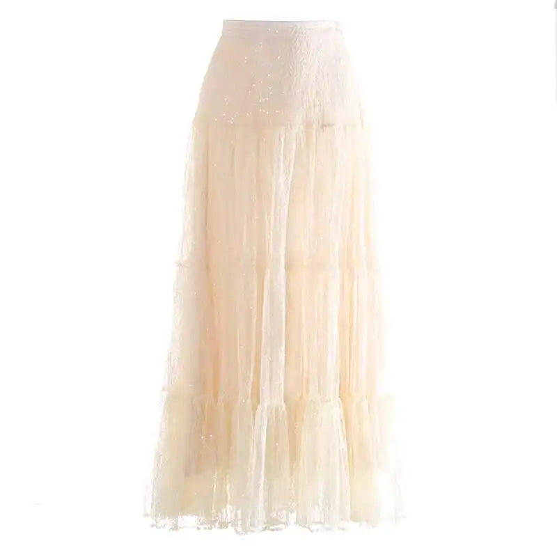 Lunivop  Fashion Women's High Waist Skirt Sequined Lace Solid Color A Line Female Skirts New Tide