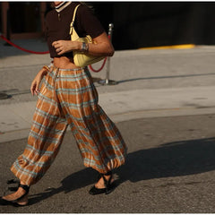 Lunivop  Fashion Panelled Plaid Pants Women's Loose High Waist Straight All-match Long Trousers Autumn New Ladies Casual Streetwear