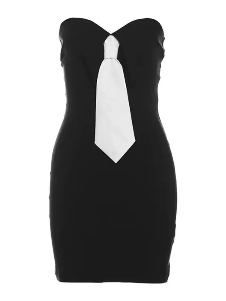 Lunivop  Woman Dress Sexy Strapless Tie Slim Backless Vintage Elegant Summer Fashion French Style Chic Party Mini Dresses Casual