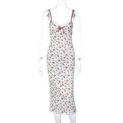 Lunivop Satin Strawbary Print Slit Lace Zipper Back Women'S Dresses Summer Autumn Party Prom Lady Casual Streetwear Clothing
