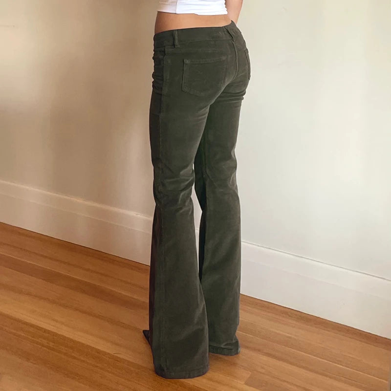 Lunivop  Retro Corduroy Low Rise Pants y2k Streetwear Solid Slim-fitting Flared Pants for Women Korean Fashion Trousers Aesthetic