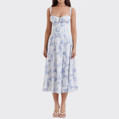 Lunivop  Summer Spaghetti Strap Midi Dress Elegant Long Lace Up Party Go Out Holiday Dress Balck Casual Dress for Women