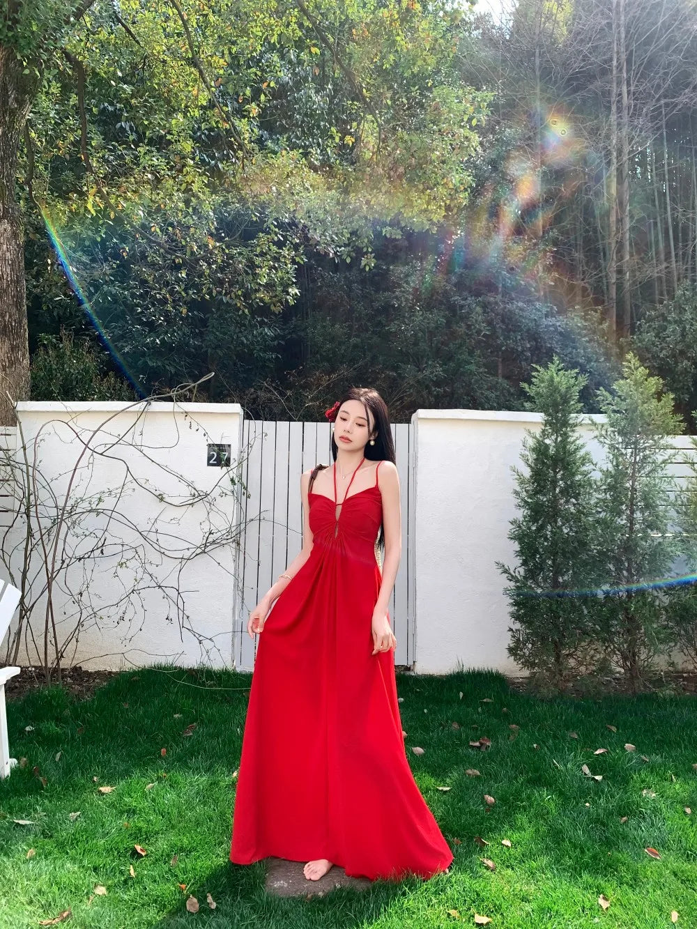 Lunivop Elegant Backless Evening Party Halter Long Sundress Dresses Women Sleeveless Summer Holiday Ruffles Dress Vestidos Popular