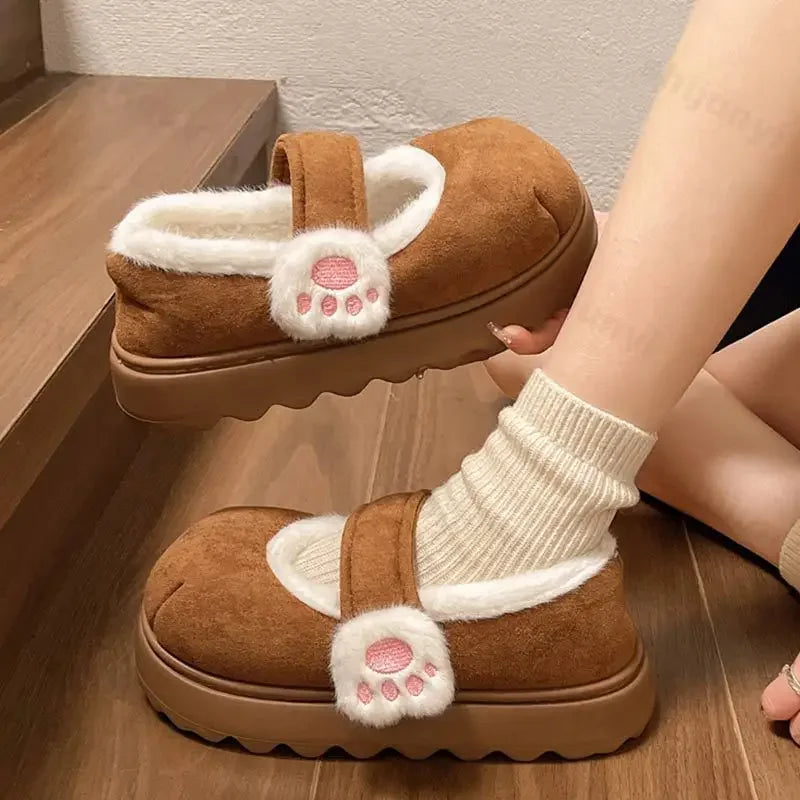 Lunivop Cute Cat Paw Cotton Snow Boots Shoes for Women New 2025 Winter Velvet Thick Sole Outdoor Shoes Warm Round Toe Lazy Casual Shoes