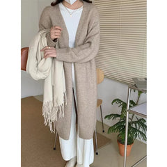 Lunivop Long Cardigan Women Cozy Longline Open Front Plain Sweater Knitted Coat Ladies Autumn Winter Basic Casual Outfit