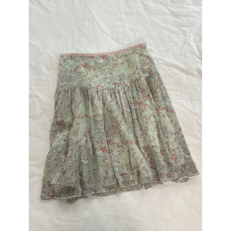 Lunivop Vintage Floral Chiffon Skirts Women Sweet Japanese Style Elegant High Waist Mini Skirts Short Skirts Harajuku Fashion