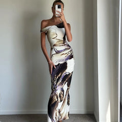 Lunivop Abstract Floral Print One Shoulder Long Dresses Elegant Sexy Wedding Party Summer Dress For Women 2024