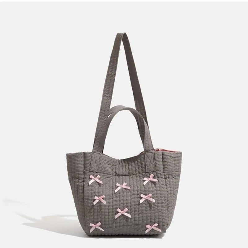 Lunivop Large Capacity Grey Tote Bag Women Harajuku Bow Chic Canvas Handbag Messenger Bag Ladies Casual Crossbody Bags Aesthetic