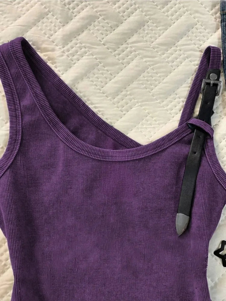 Lunivop  Y2k Irregular Purple Camisole Vest for Women Summer Vintage Fashion Slim Fit Tank Top 2025 New Sleeveless Tops Mujer