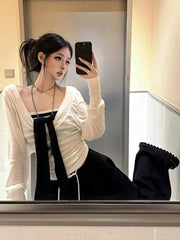 Lunivop Korean Style Two-piece Set T Shirt Women Elegant Sweet Striped Transparent Tees Fashion Loose Streetwear White Tops