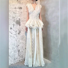 Lunivop Fashion Women Two Piece Set Dress Sleeveless V Neck Girdling Solid Color Vest + High Waist Floor Skirt Female Sets