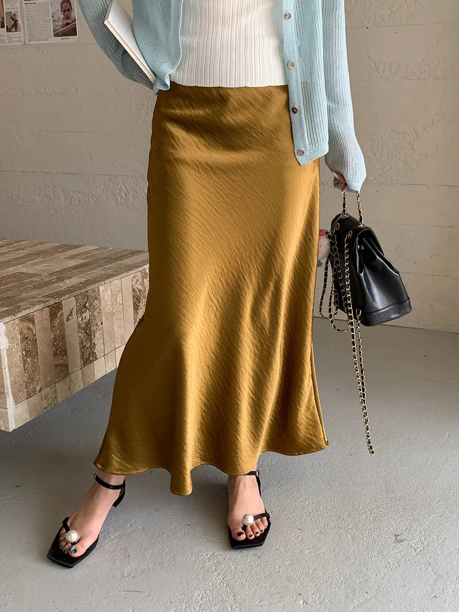 Lunivop   Water Wave Pleated Midi Skirt Women Summer High Waist Slim Mermaid Skirts Korean Style Fashion Long Skirt Female Clothes 2025