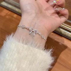 Lunivop  Sweet Pink Bowknot Bracelet For Women Luxury Sparkling Rhinestone Adjustable Bracelet Daily Dating Jewelry Accessories