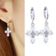 Lunivop New Arrival Women\'s Luxury Cubic Zirconia Dangle Drop Cross Hoop Earrings Banquet Jewelry