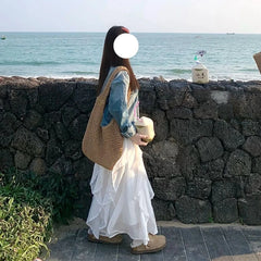 Lunivop Sweet Elegant White Long Skirt Women Fairycore Korean Style Lace Ruffle Skirt Asymmetrical Retro Street Layered Skirts