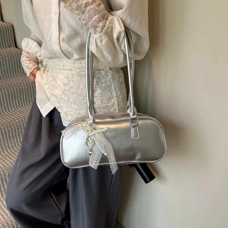 Lunivop  Silver Ballet Sle Large Capaci Women's Handbag Pillow Bag Versatile Underarm Bag Single oulder Bag for Young Women