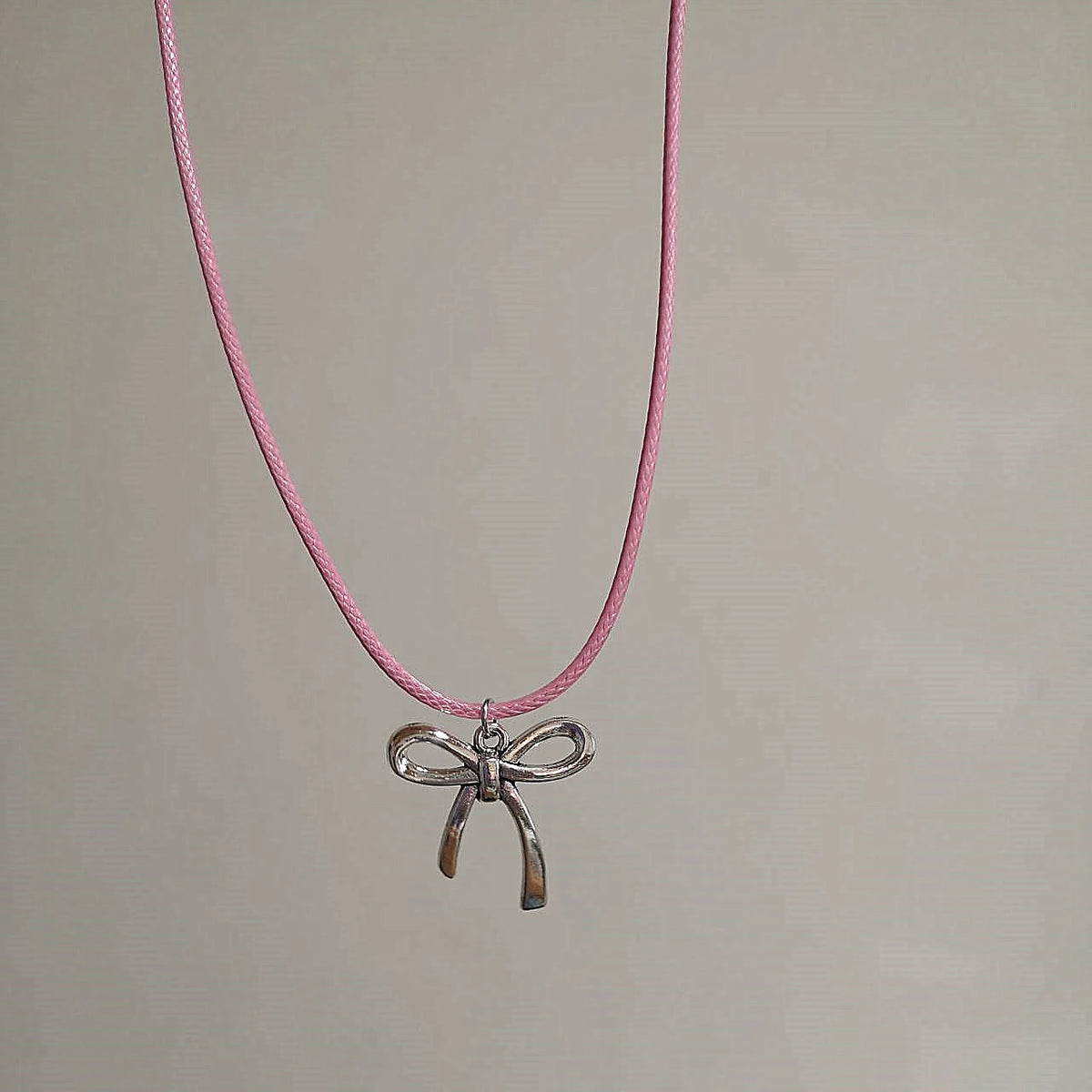 Lunivop Goth Y2K Bowknot Pendant Pink Black Leather Rope Necklace For Girl Aesthetic EMO 2000s Antique Silver Color Jewelry Accessories