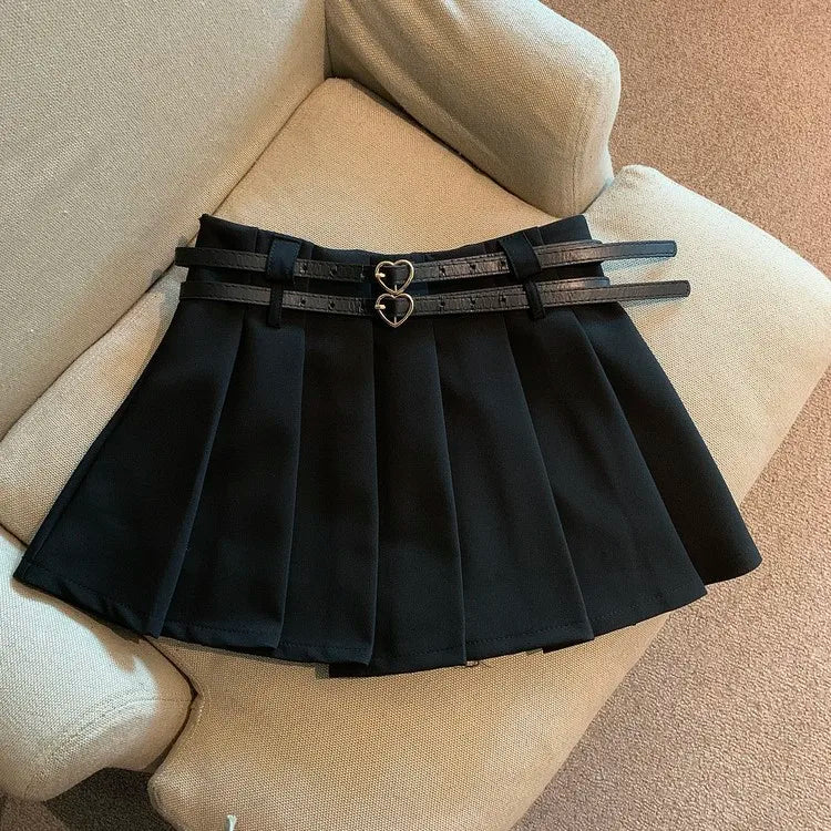 Lunivop Women Pleated Mini Skirt with Dual Heart Belt for Teen-girl High Waist Tennis Skirt Preppy Summer Y2K Outfit