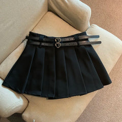 Lunivop Women Pleated Mini Skirt with Dual Heart Belt for Teen-girl High Waist Tennis Skirt Preppy Summer Y2K Outfit