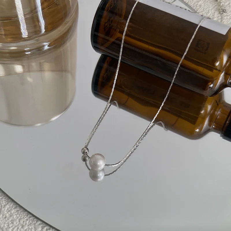 Lunivop New Fashion Pearl Droplet Necklace for Women Minimalist Design String Bead Collarbone Chain Wedding Jewelry Gifts
