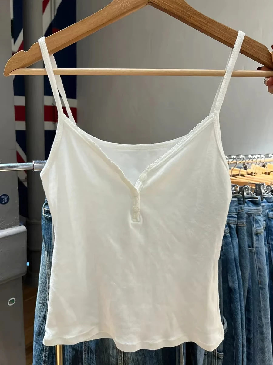 Lunivop  Solid Four Buttons Slim Crop Top for Woman Summer V-neck Cotton Cropped Camisole Fashion Streetwear Tank Tops New Y2k Vest