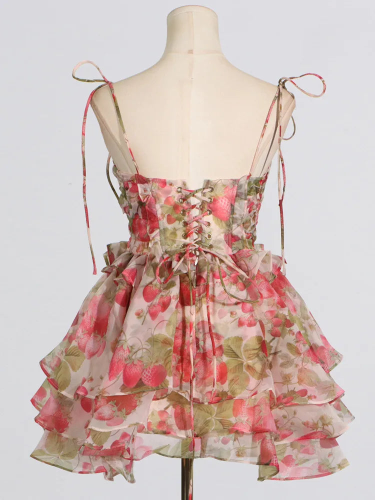 Lunivop  Fashion Printed Dress Women's Sleeveless Bow Lace Up Waist Retraction A Line Dresses 2025 Summer New Tide