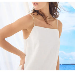 Lunivop  Casual Cotton Linen Dresses For Women Summer Spaghetti Strap Sleeveless Beach Party Holiday Streetwear White Short Mini Vestidos
