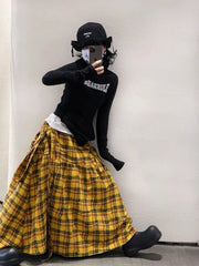 Lunivop Vintage Plaid Skirt Women Y2k Japanese Style Long Skirt Harajuku Streetwear Fashion Retro A-line Midi Skirts Aesthetics