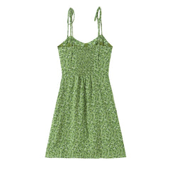 Lunivop  Green Floral Print Sexy Sling Mini Dress Women Summer A-line Casual Holiday Robe