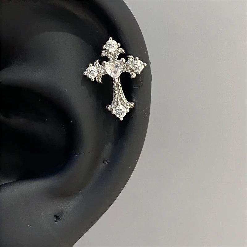 Lunivop 1pcs Quality Shiny Zircon Five Pointed Star Pendant Cochlear Ear Bone Nail 316L Stainless Steel Earring for Women Waterproof