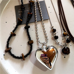 Lunivop Kpop Trendy Punk Vintage Stones Heart Pendant Necklace For Women Men Gothic Hip-Hop Fashion Aesthetic Charm Jewelry Accessories