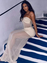 Lunivop  Summer Fashion New Women's Elegant and Sexy Hollow Mesh Holiday Style Resort Anti Drooping Skincare Long Dress