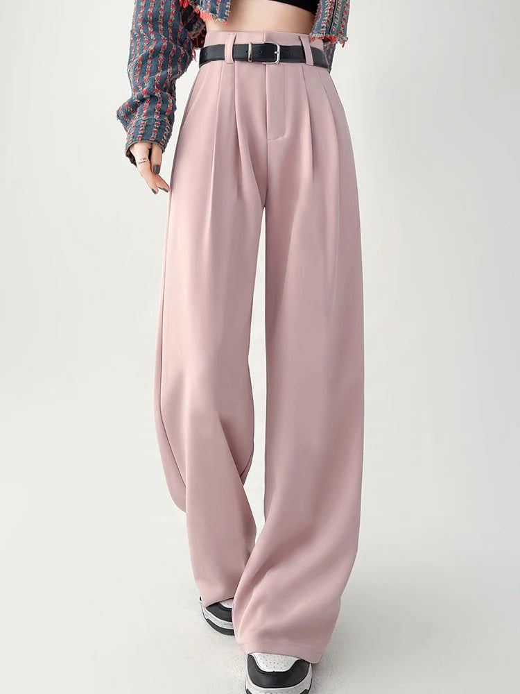 Lunivop  Chic Belt Suit Wide Leg Pant Women Loose Elegant High Waist Casual Trousers Fashion Pockets Korean Sweet Straight Pants New