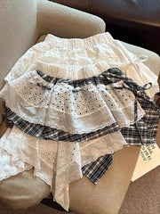 Lunivop  Y2K Plaid Patchwork Skirt Women Vintage Casual High Waist Streetwear Mini Skirts Retro Harajuku American Irregular Skirt