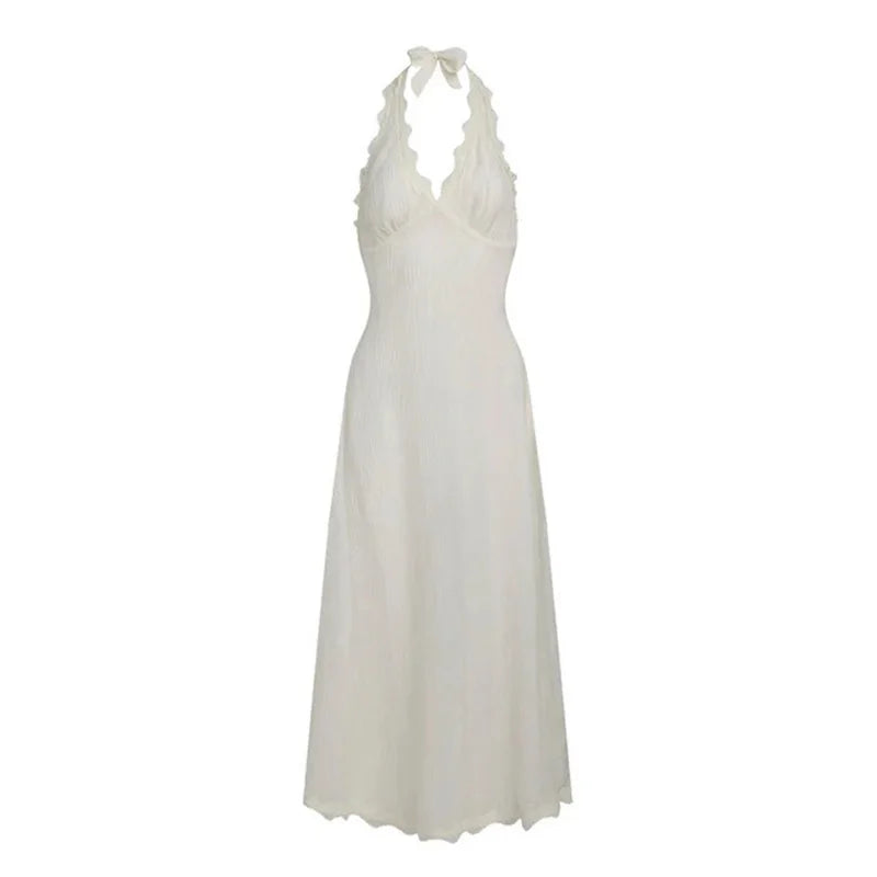 Lunivop  White Lace Fashion Long Dress Women's Patchwork V-Neck Lace-Up Backless Slim Elegant Dress Female Spring Bodycon Dress New