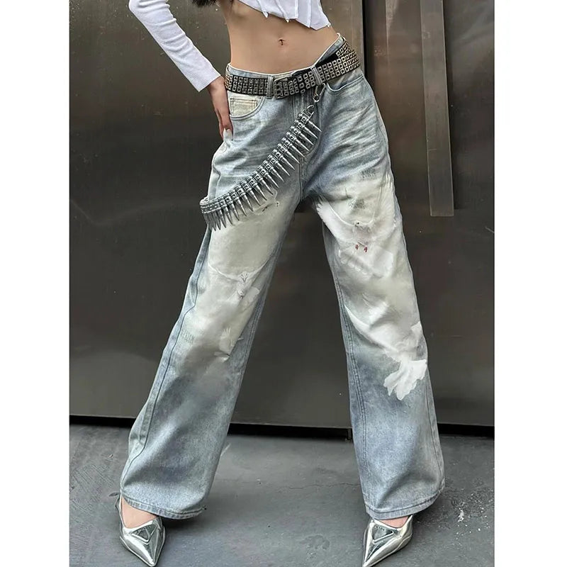 Lunivop Blue Womens Jeans High Waist Vintage Straight Baggy Denim Pants Streetwear American Style Fashion Casual Wide Leg Denim Trouser