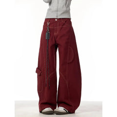 Lunivop Jeans Women Red Vintage High Waisted Straight Denim Trouser Y2K 90s Hip hop American Streetwear Wide Leg Classic Denim Pants