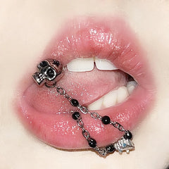 Lunivop Trendy Retro Skull Chains Tongue Studs Punk Goth Stainless Steel Drip Beads Tongue Rings With Piercing Jewelry for Teen Adult